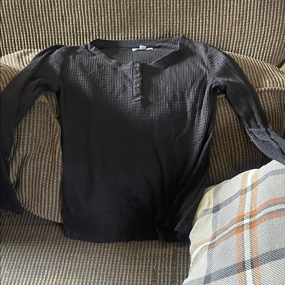 Sonoma Black Long Sleeve Henley Top